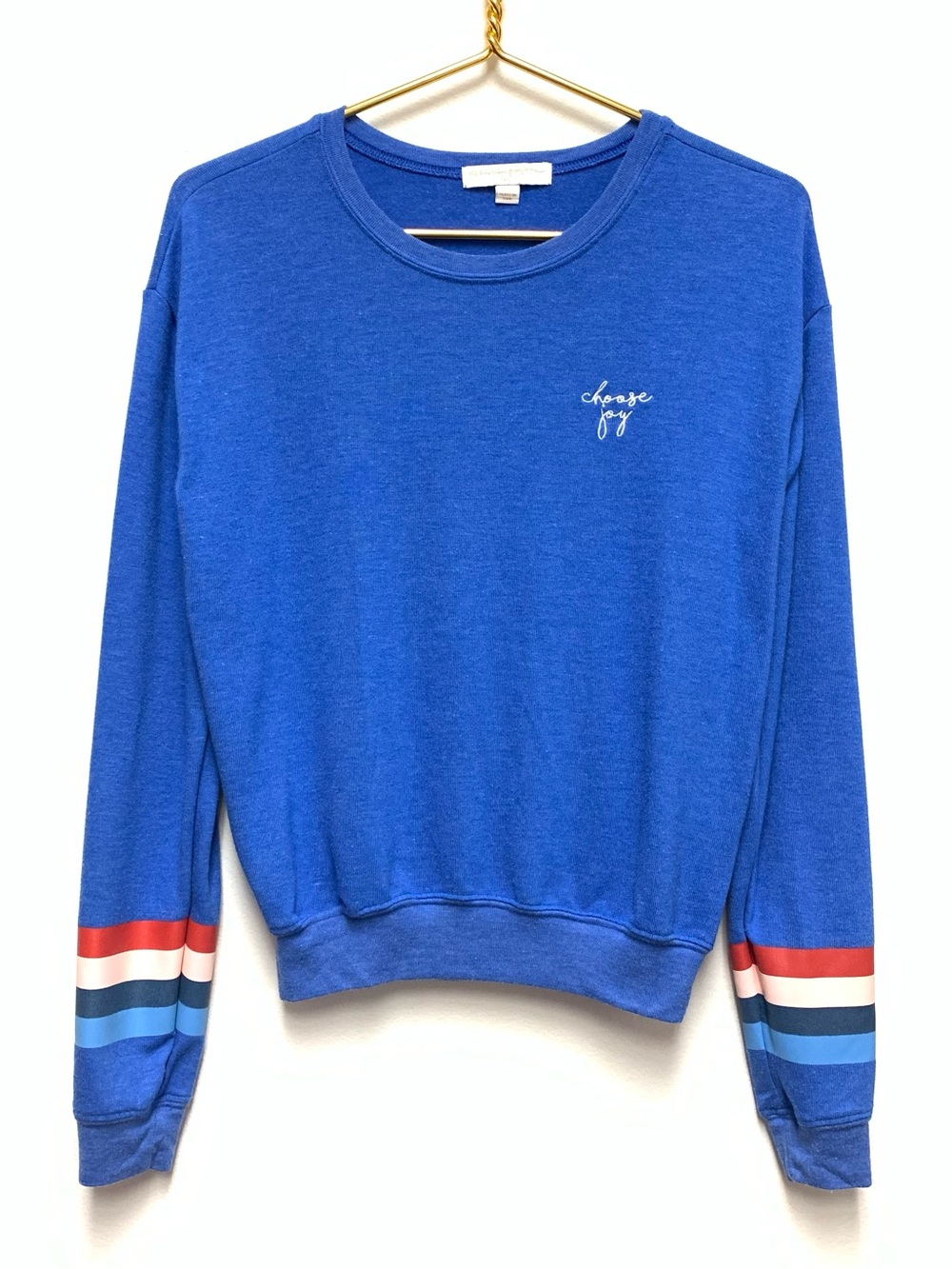 Spiritual Gangster Choose Joy Sweater Size Small Knit Top Sweatshirt Blue Stripe